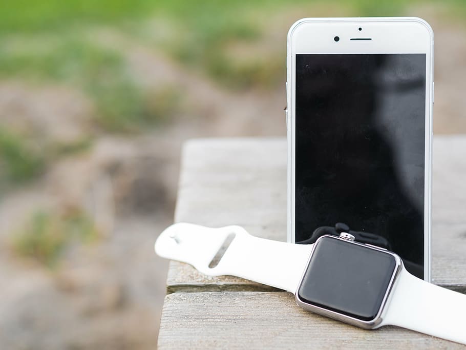 iphone, iwatch, smartphone, smartwatch, screen, white, up, mock up HD wallpaper