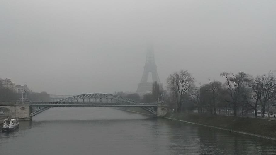 paris, eiffel tower, fog, la seine, france, french, capital