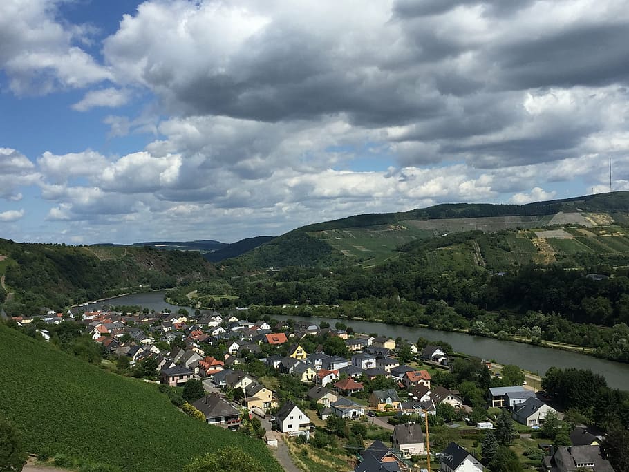 river valley, mosel, clouds, water, sky, landscape, cloud - sky HD wallpaper