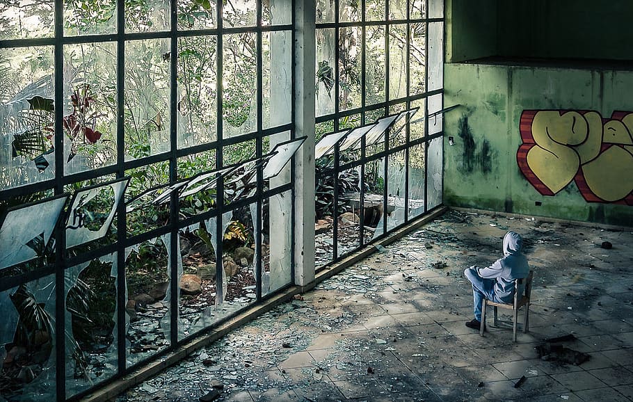 Cinema, Abandoned, Portrait, window, indoors, no people, day HD wallpaper