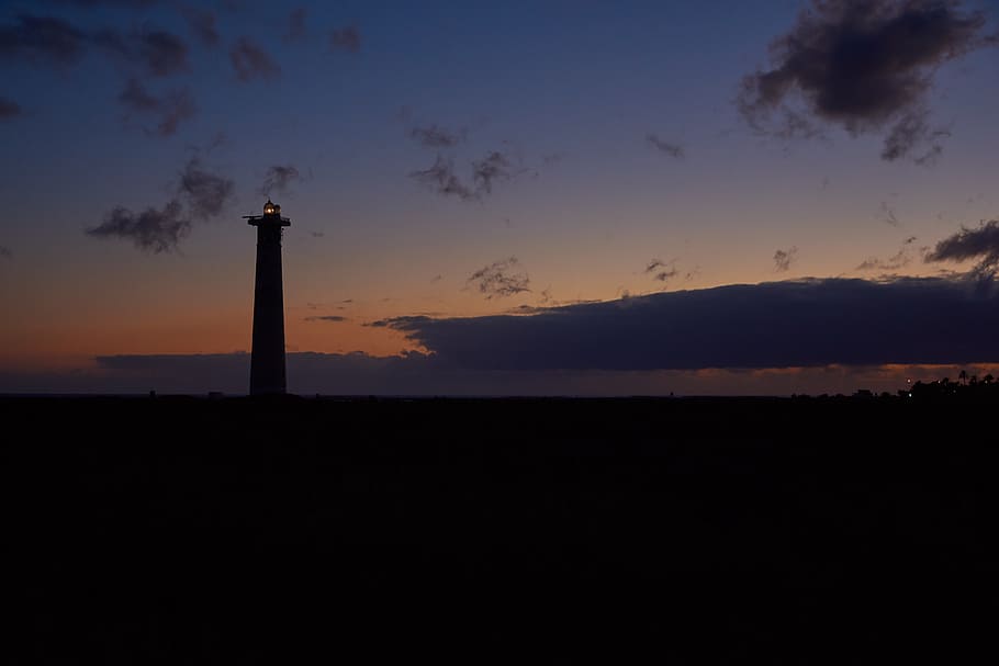 lighthouse, evening sky, beach, sea, by the sea, holiday, beautiful beaches HD wallpaper