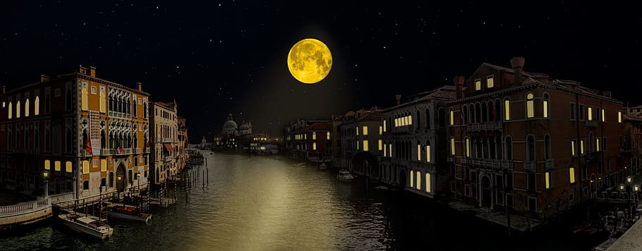 fullmoon during night time, travel, architecture, tourism, venice