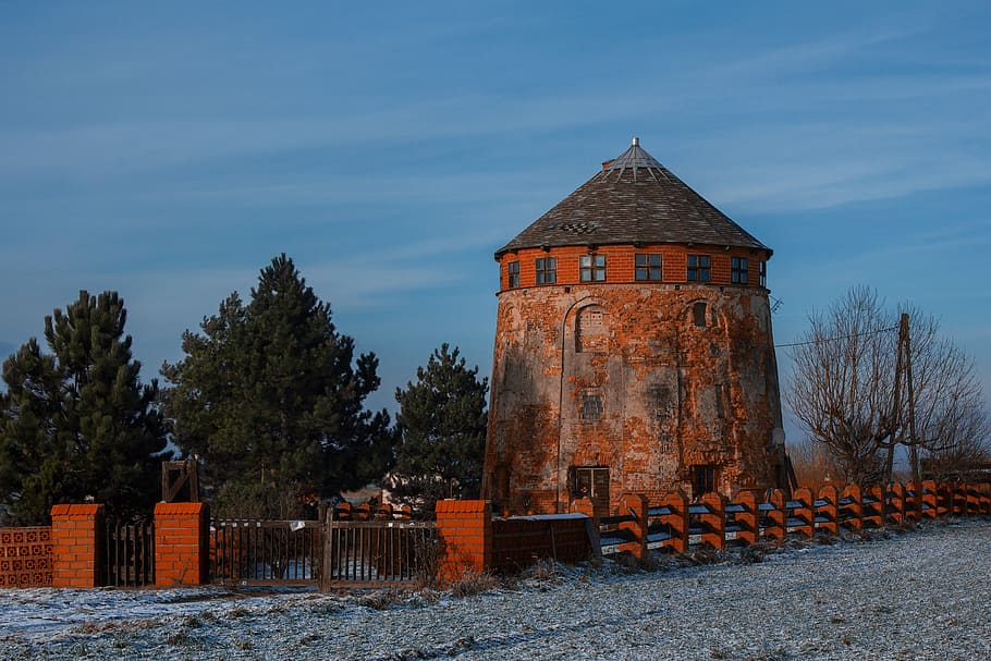 windmill, monument, rural architecture, winter, built structure HD wallpaper