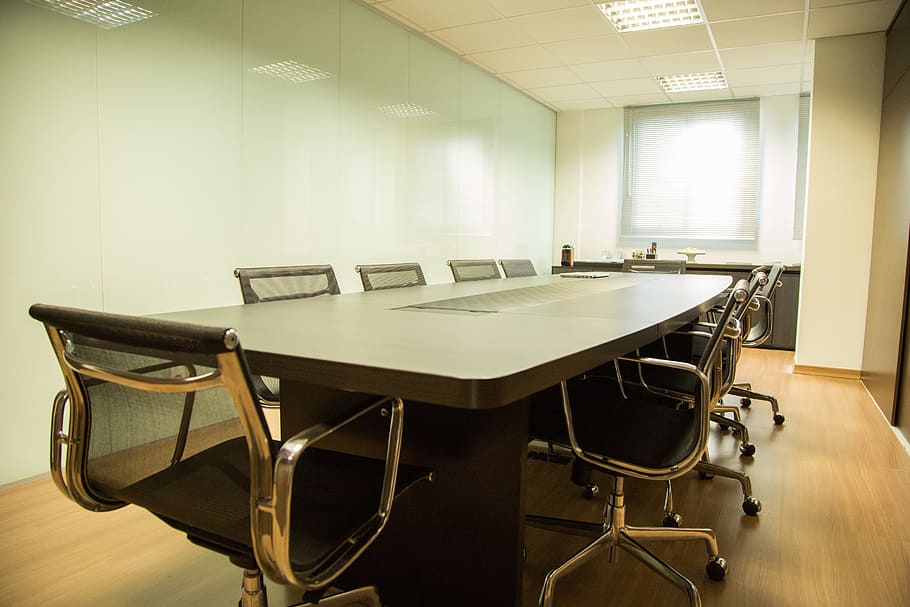 rectangular gray wooden table with chairs, Office, Work, Interior Design HD wallpaper