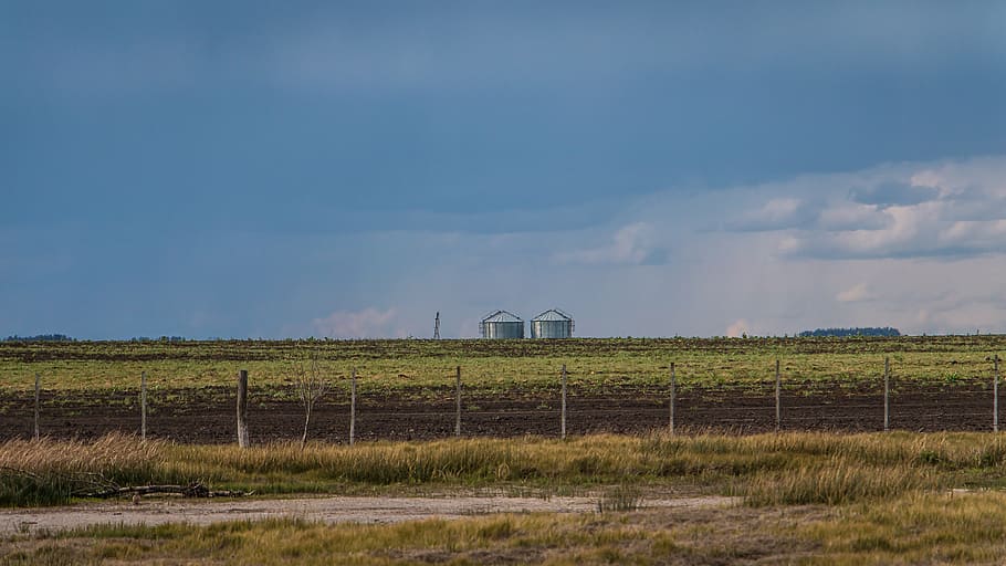 field, silos, nature, sky, environment, cloud - sky, landscape HD wallpaper