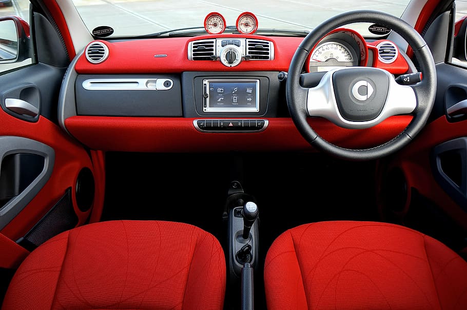 red and gray vehicle interior, car, auto, automobile, transport, HD wallpaper