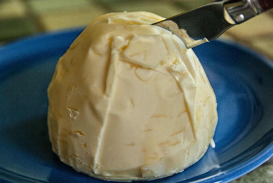 knife slicing butter on plate, fat, food and drink, close-up HD wallpaper
