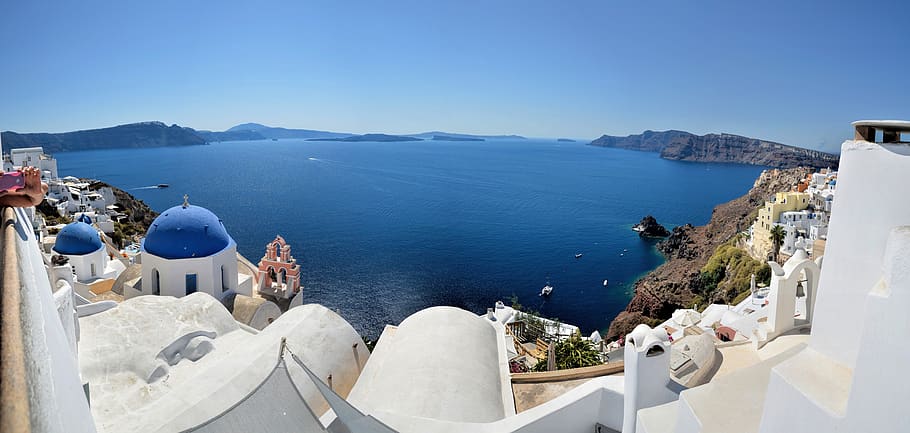 santorini, greece, middle-earth, sea, island, travel, cyclades, HD wallpaper