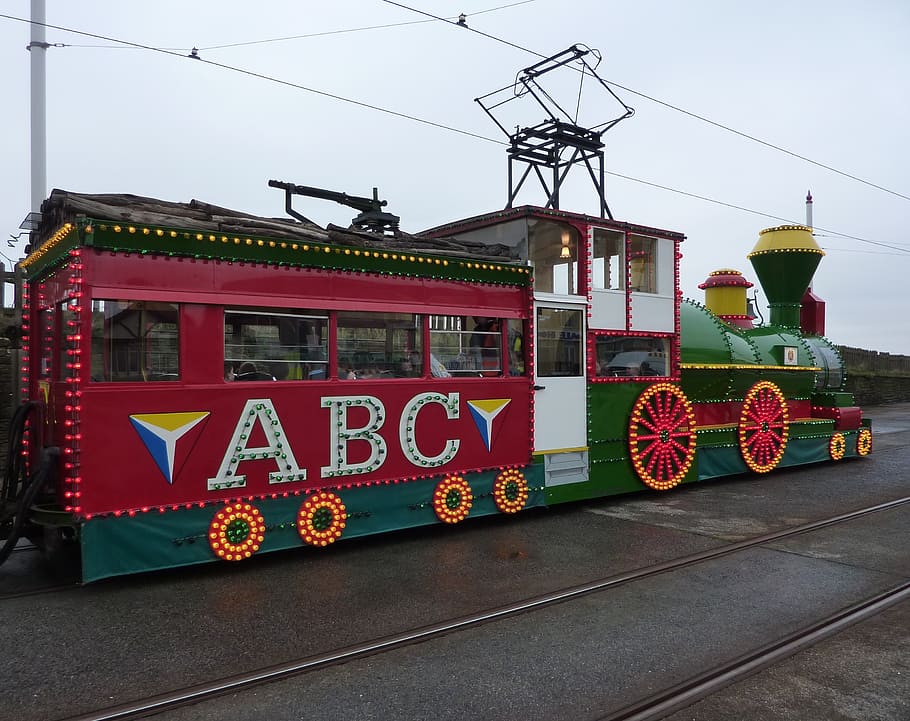 tram, illuminated, train, seaside, blackpool, transportation HD wallpaper