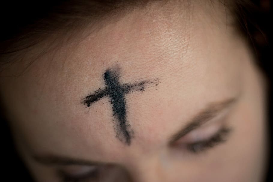 black cross on person's forehead, untitled, face, religious, easter HD wallpaper