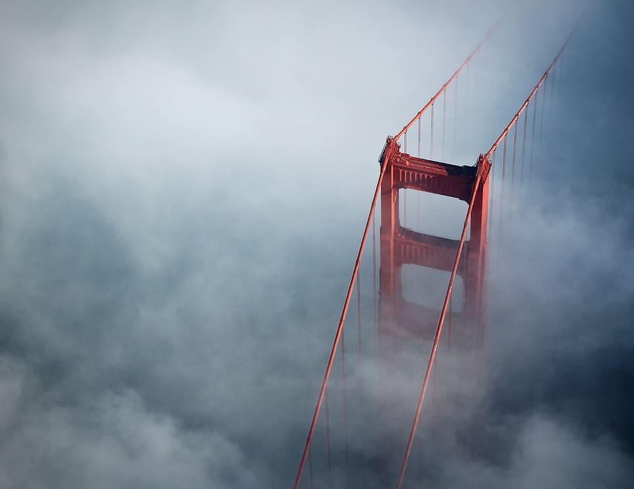 architecture, bridge, structure, fogs, cloud - sky, patriotism HD wallpaper