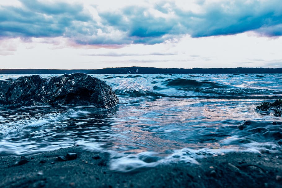 photo of seashore, ocean, blue sea, sand, waves, pacific, water HD wallpaper