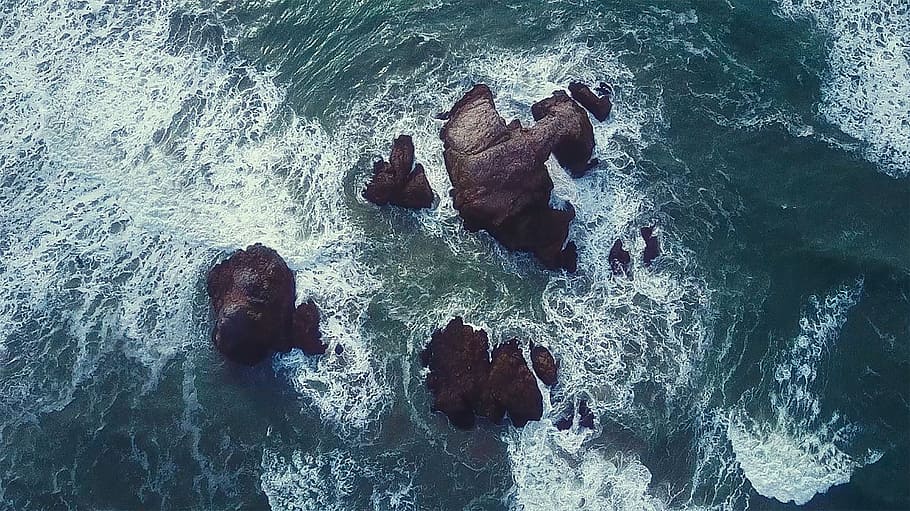 sea, ocean, water, waves, nature, splash, high angle view, waterfront HD wallpaper