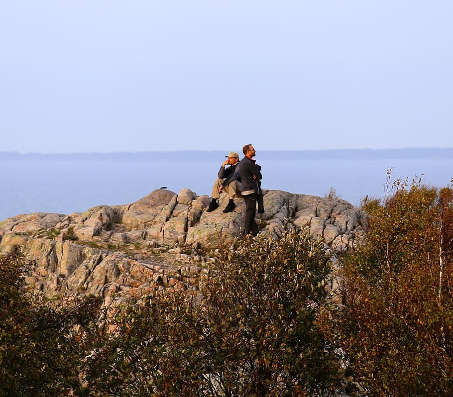 people, views, cliffs, kullaberg, sound, men, sky, real people HD wallpaper