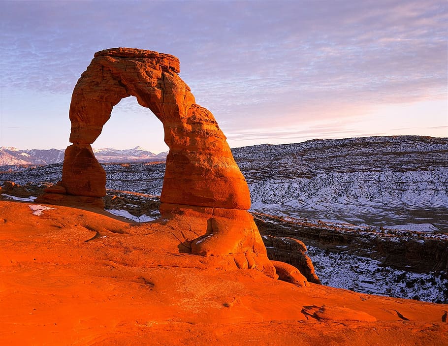 brown arch rock formation, delicate arch, landscape, stone HD wallpaper