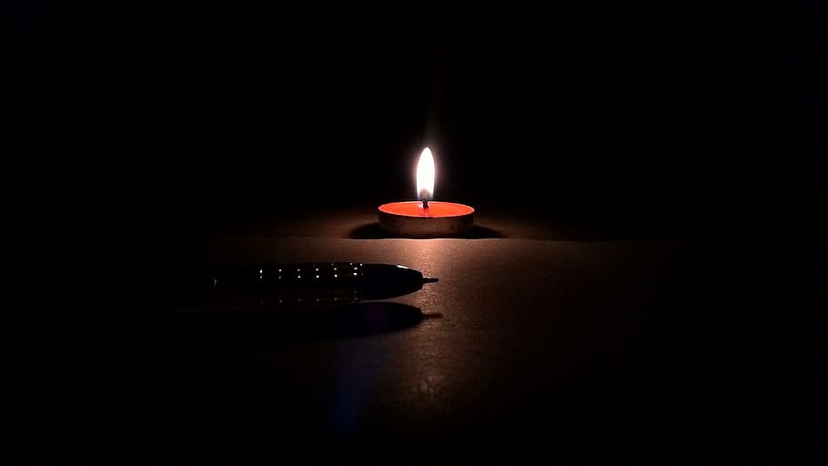 light, candle, pen, flame, dark, burnt, insubstantial, indoors HD wallpaper
