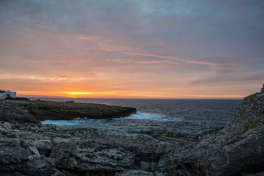 Sea, Dawn, Sun, Horizon, Landscape, sky, dawn beach, sunrise sea HD wallpaper