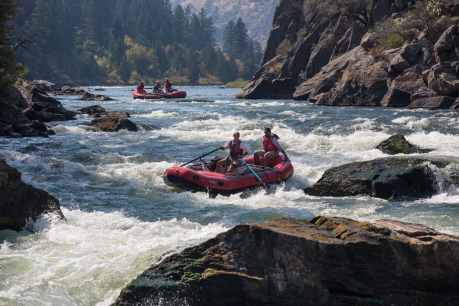 people riding boat near body of wate, rafting, river, water, sport