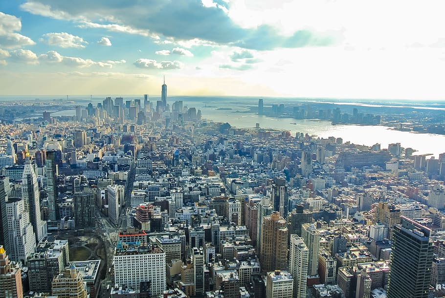 new york, manhattan, sunset, united states, nyc, city, view, HD wallpaper