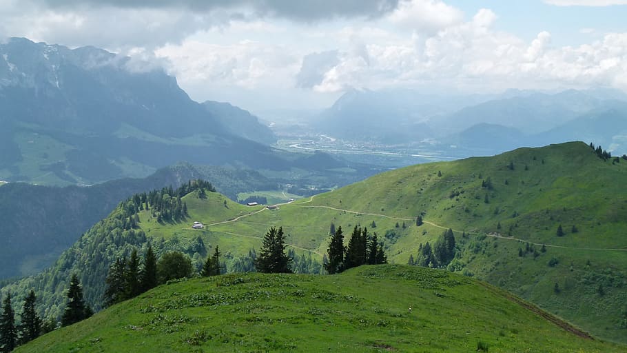 Mountains, Clouds, reported, mountain meadow, view, sky, nature HD wallpaper