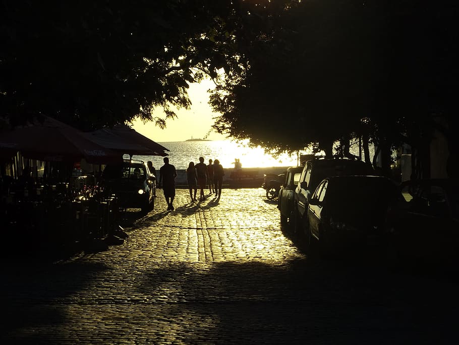 Backlight, People, Street, Sunset, Rays, highlights, landscape HD wallpaper