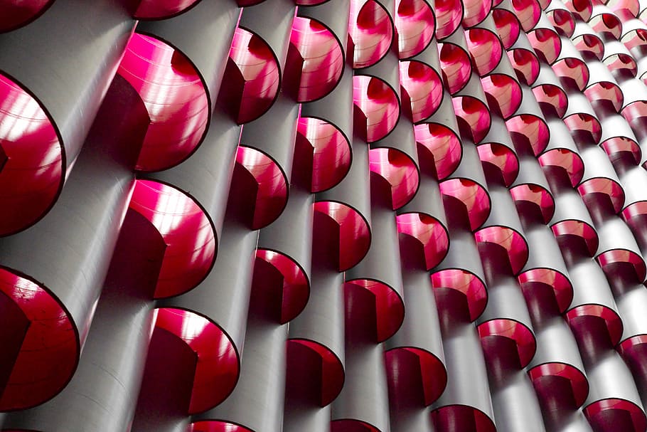 layer of red mirrors, red, gray, and black decor lot, installation HD wallpaper