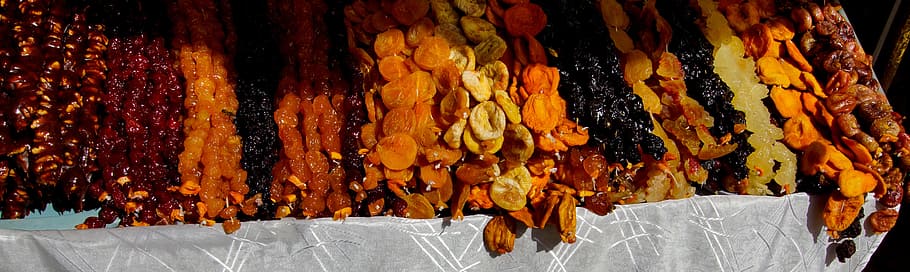 assorted food display on white surface, Fruit, Dried, String HD wallpaper
