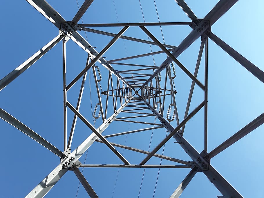 pylon, structure, steel, geometry, electricity, sky, electricity pylon HD wallpaper