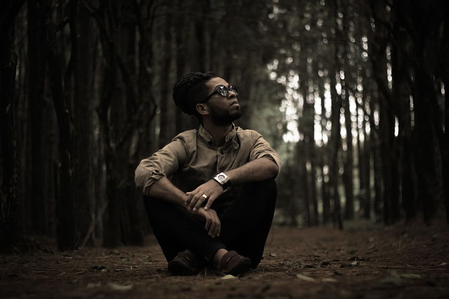 people, man, guy, alone, dark, outdoor, forest, one person HD wallpaper