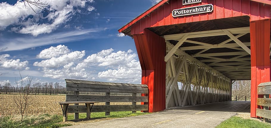 covered bridge, scenery, trees, artistic, art print, digital art, HD wallpaper