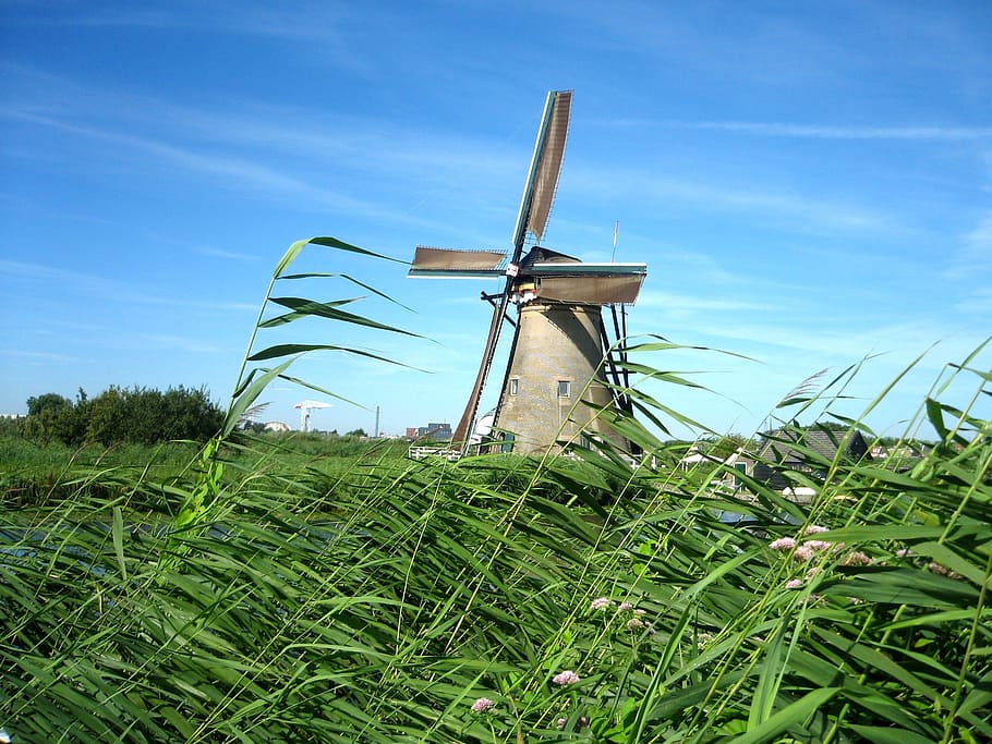 windmill, netherlands, channel, landscape, open air museum HD wallpaper