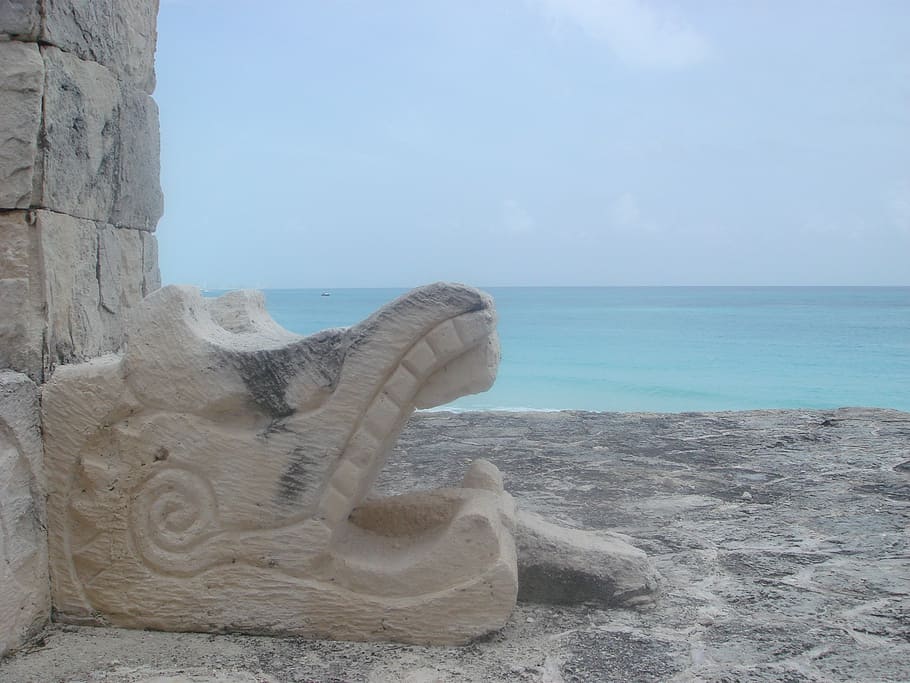 beach, maya, prehispanic, symbol, symbols, glyph, statue, sea HD wallpaper