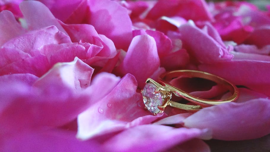 Ring, Wedding, Light, Soft, Roses, Gold, crystal, wedding ring HD wallpaper