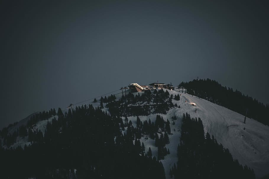 silhouette of mountain, snow-capped hill at dawn, mountain top HD wallpaper