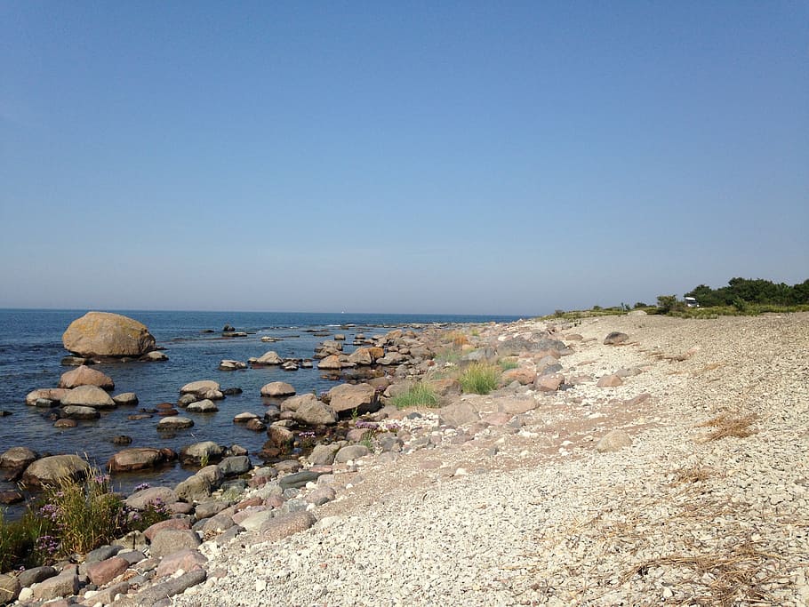 stone, sea, coastal, water, sky, clear sky, beauty in nature HD wallpaper