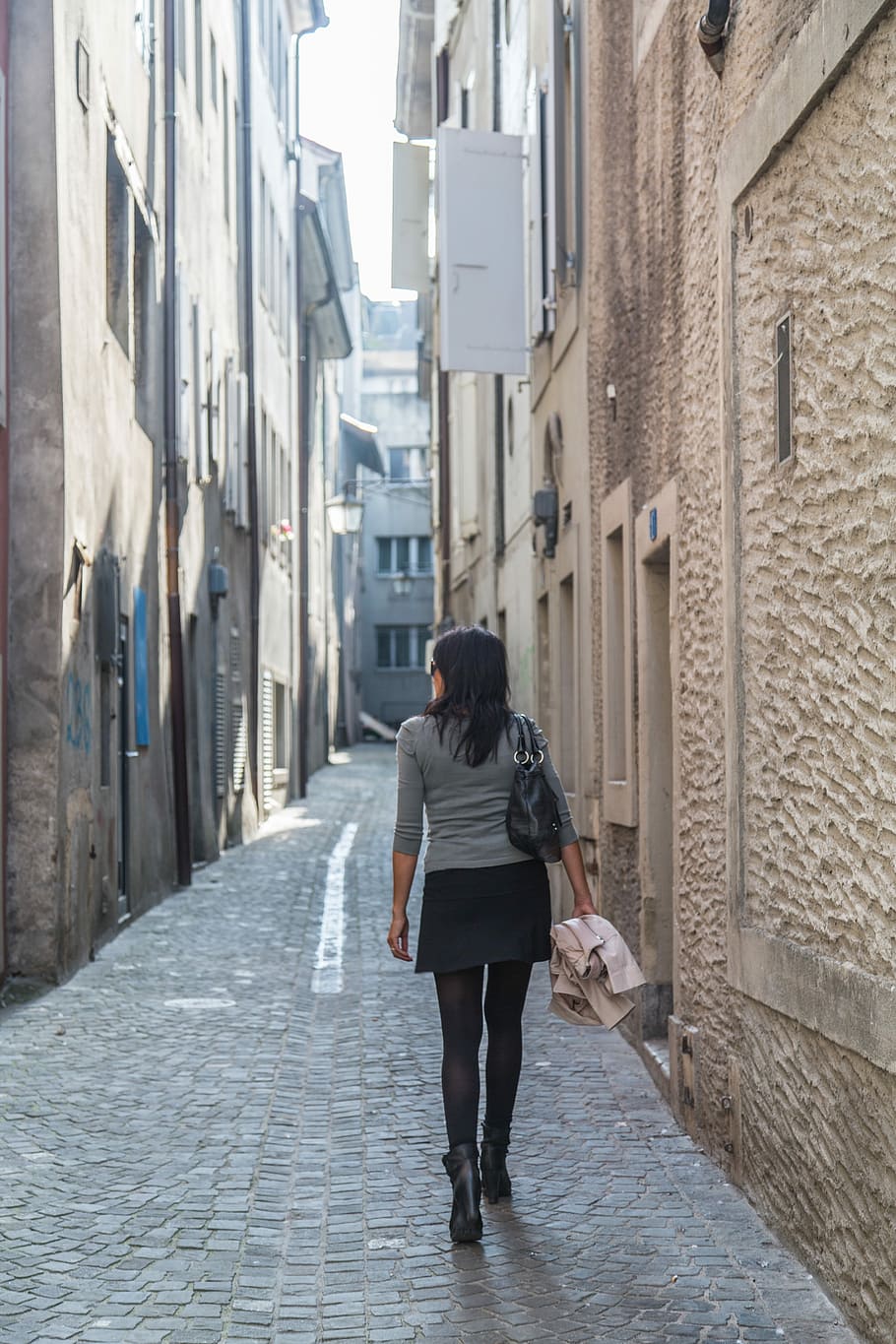 Street, Starting, Woman, lane, only, pavement, old, small street HD wallpaper