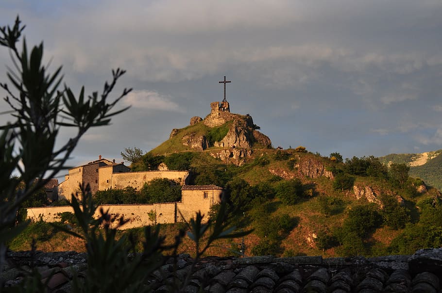 pennabilli, valmarecchia, upstream, cross, sunset, architecture HD wallpaper