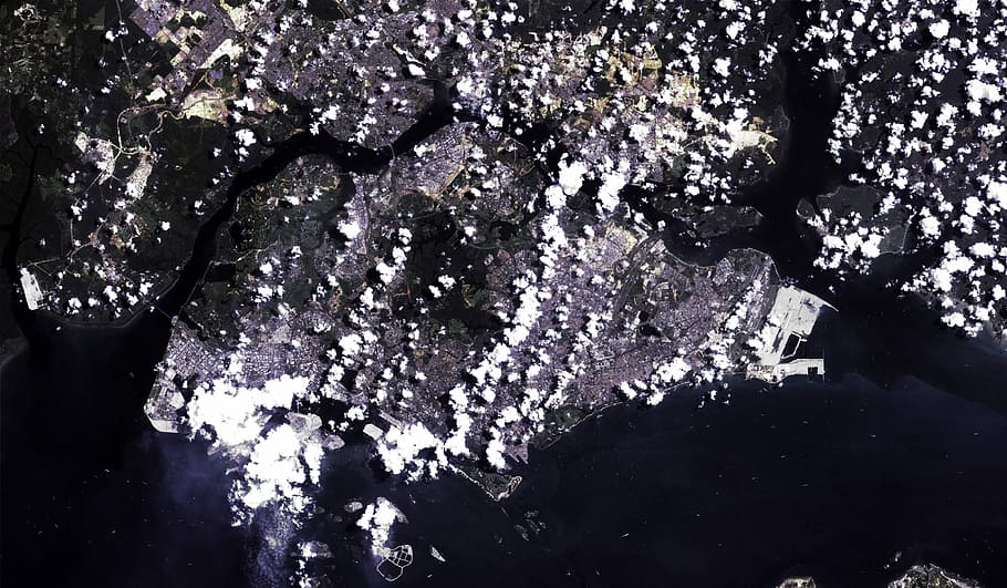 Satellite image of Singapore, clouds, photos, geography, public domain, HD wallpaper