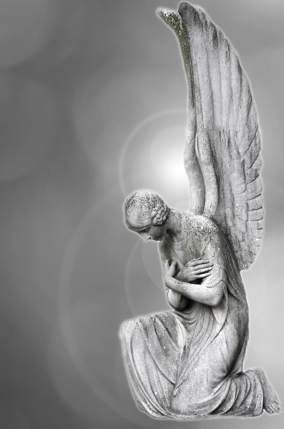 gray angel illustration, angelic, sadness, tomb, stone, cemetery