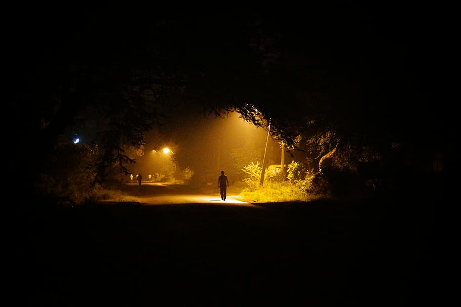 night, road, high, resolution, lonely, clear, one person, silhouette HD wallpaper