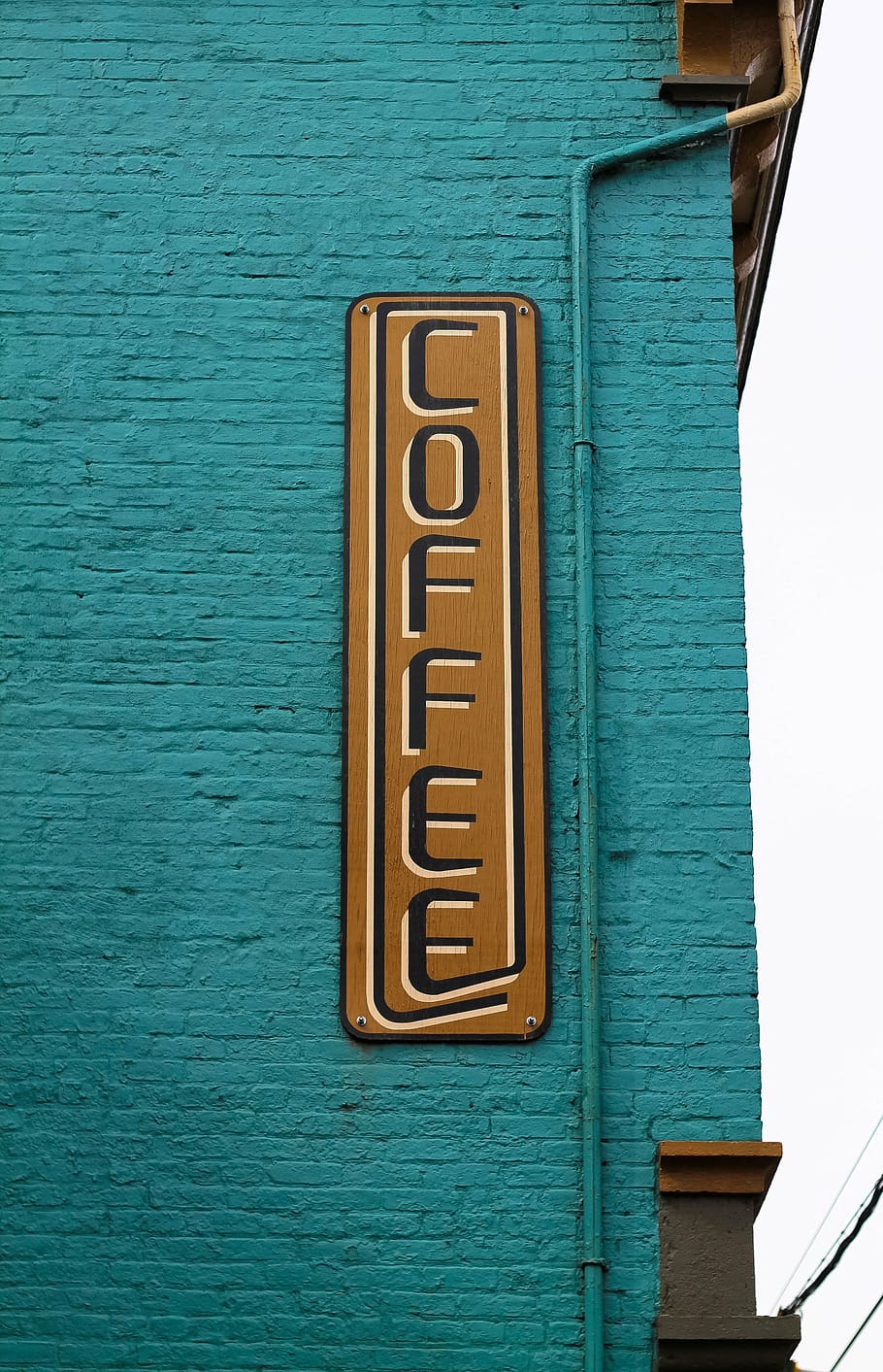 coffee signage mounted on teal concrete wall, post, design HD wallpaper