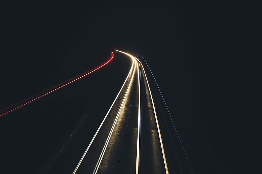 night, dark, light, road, light trail, motion, illuminated HD wallpaper