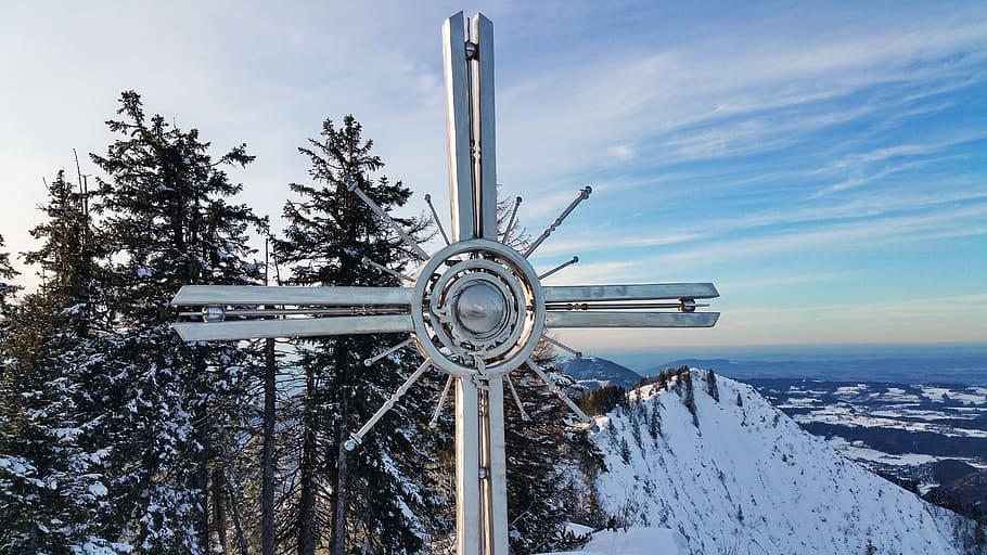 summit cross, eibleck, snow, winter, cold temperature, nature HD wallpaper