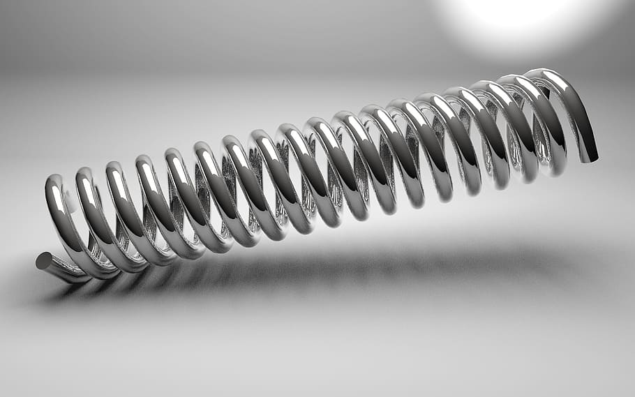 stainless steel coil spring, spiral, feather, metal, technical HD wallpaper