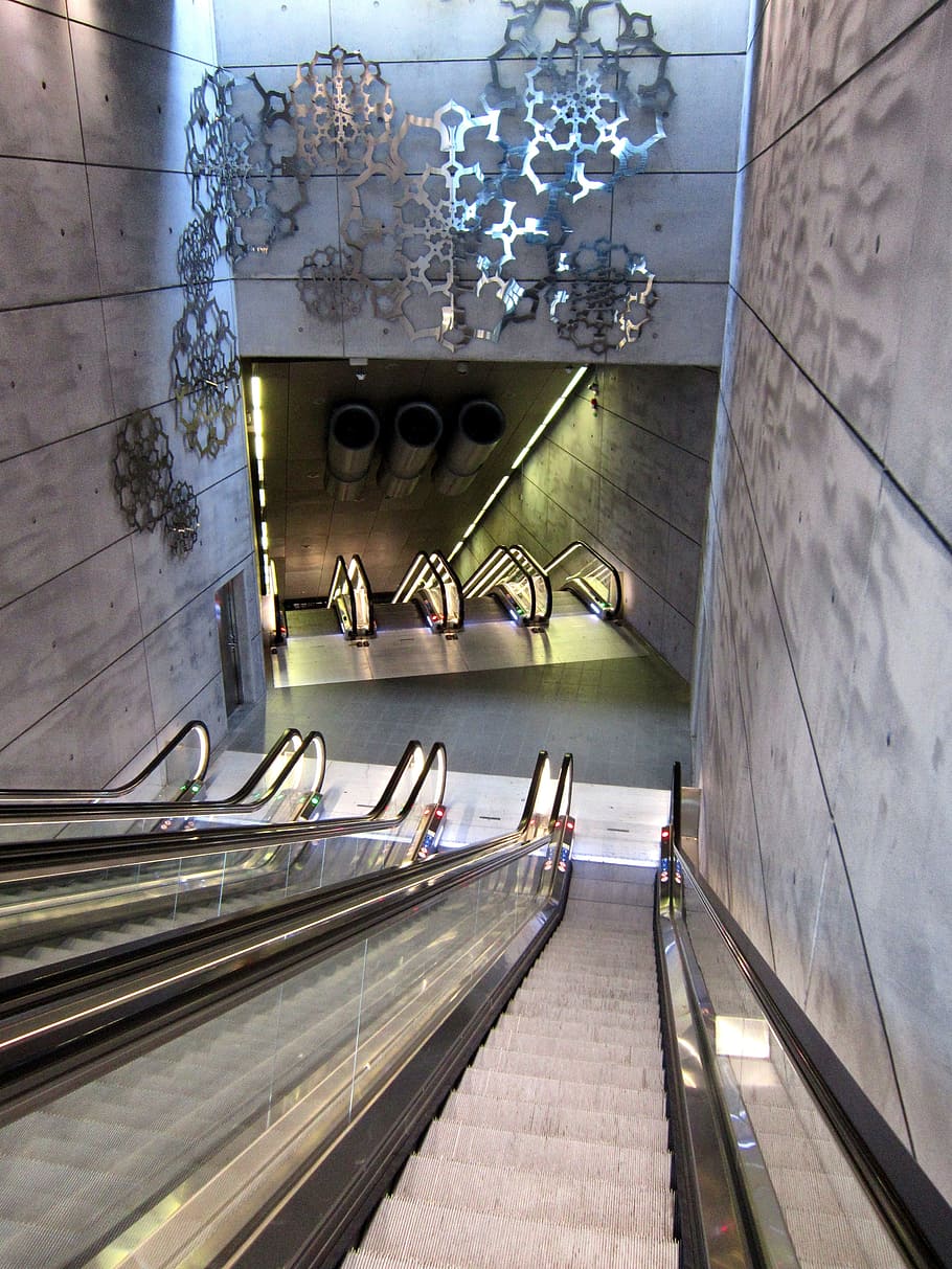 Malmo, Sweden, Train Station, Escalator, building, inside, interior HD wallpaper