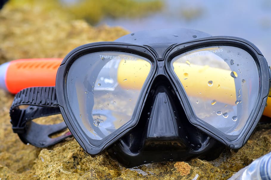 black diving goggles, Diving Mask, Nature, Sea, snorkel, wet