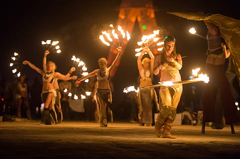 Artists, Fire Dancer, Artistic, woman, hot, large group of people HD wallpaper