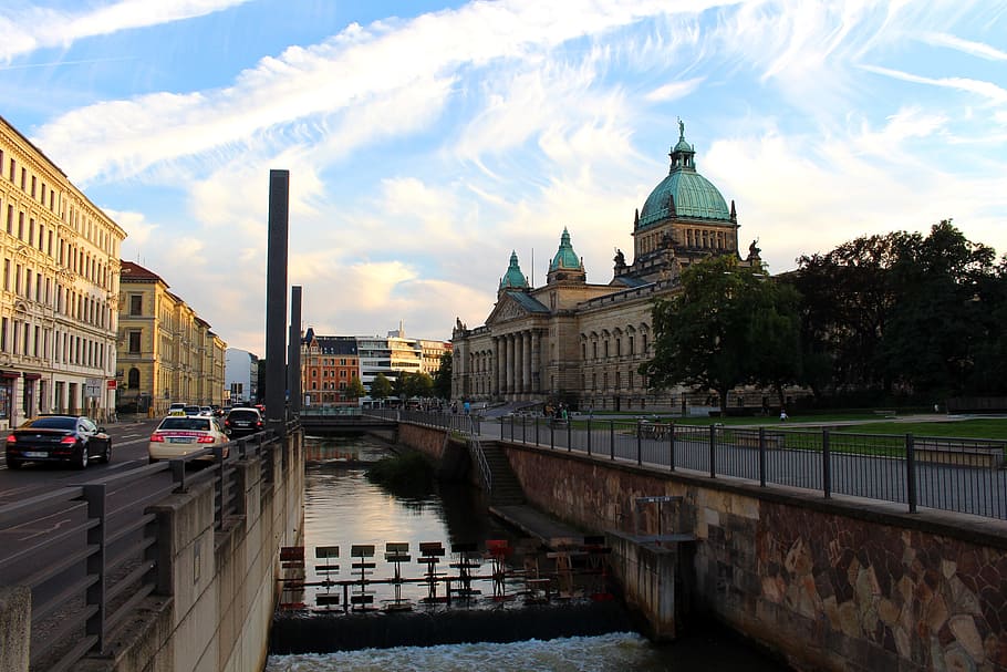 Germany, Leipzig, City, Water, sky, building, culture, farbenpracht HD wallpaper