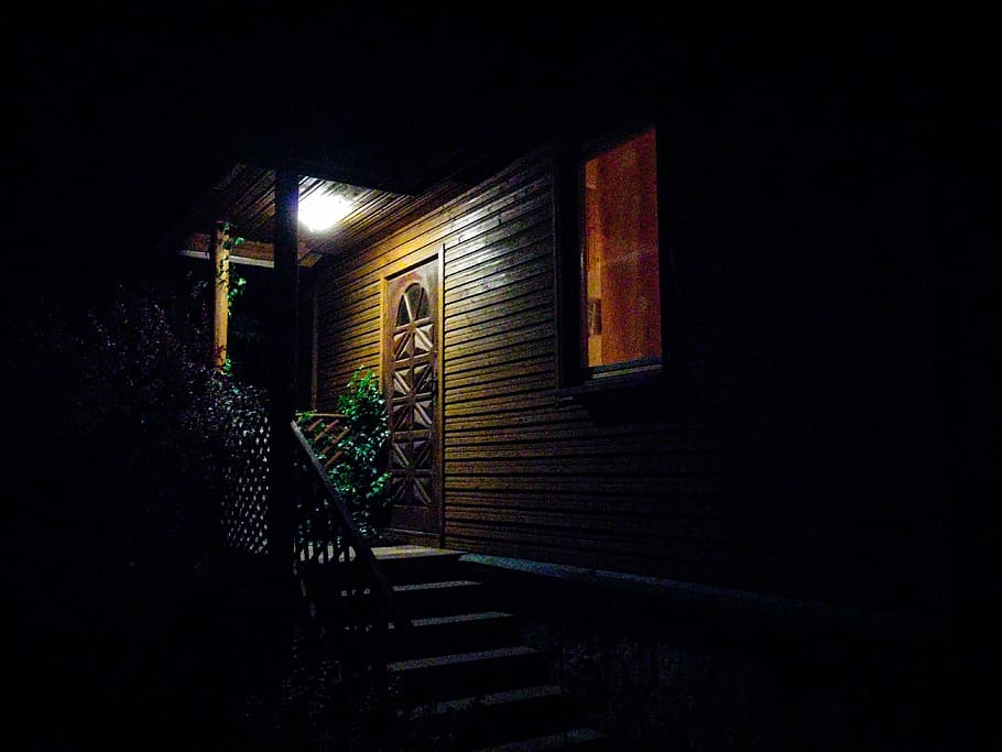 veranda, night, light, stairs, house, wooden, noise, shadow HD wallpaper
