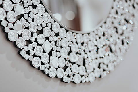 Beautiful round mirror adorned with crystals, reflection, elegant HD wallpaper